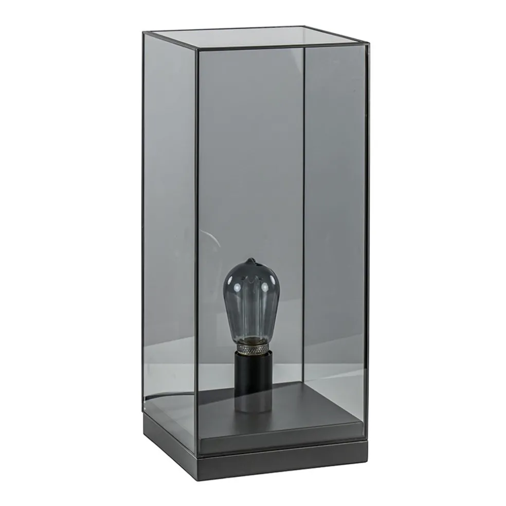 Tafellamp Askjer mat zwart met smoke glas