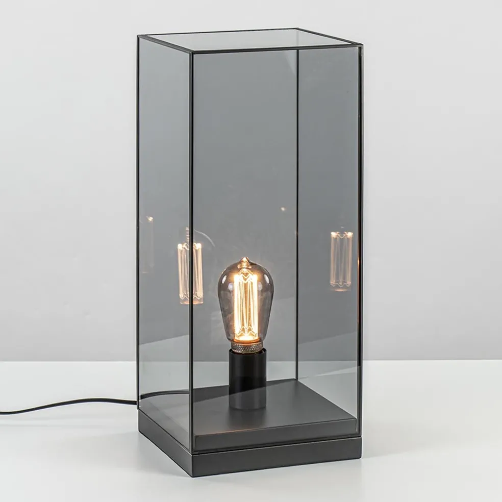 Tafellamp Askjer mat zwart met smoke glas