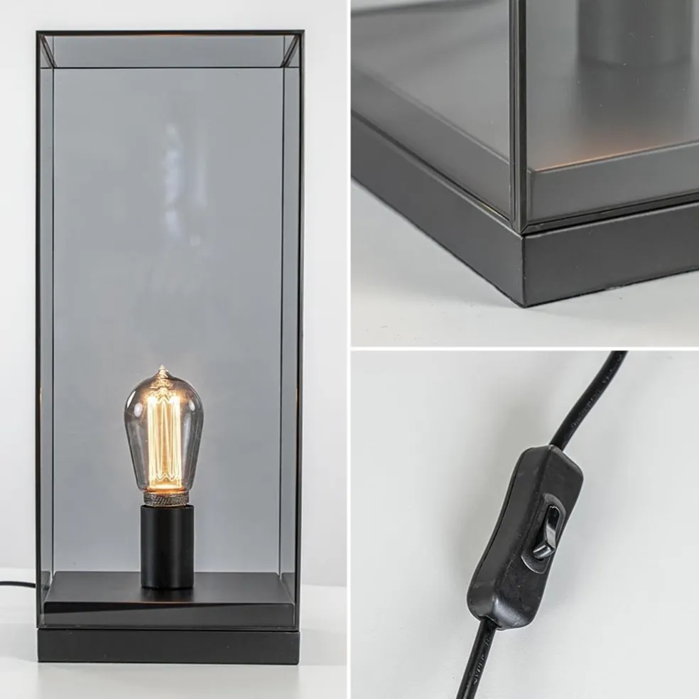 Tafellamp Askjer mat zwart met smoke glas