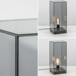 Tafellamp Askjer mat zwart met smoke glas