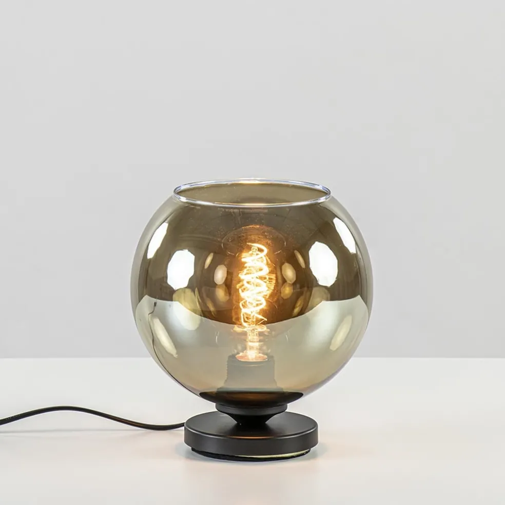 Tafellamp Bella zwart + smoke glas 20cm