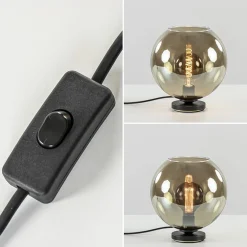 Tafellamp Bella zwart + smoke glas 25cm