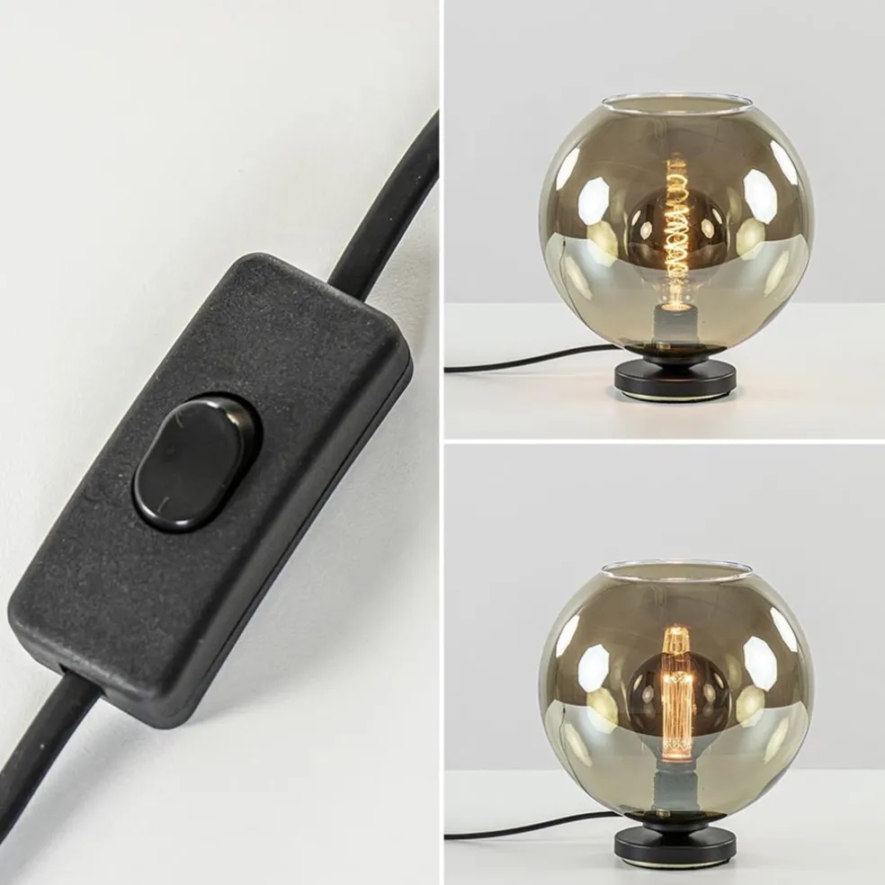 Tafellamp Bella zwart + smoke glas 25cm