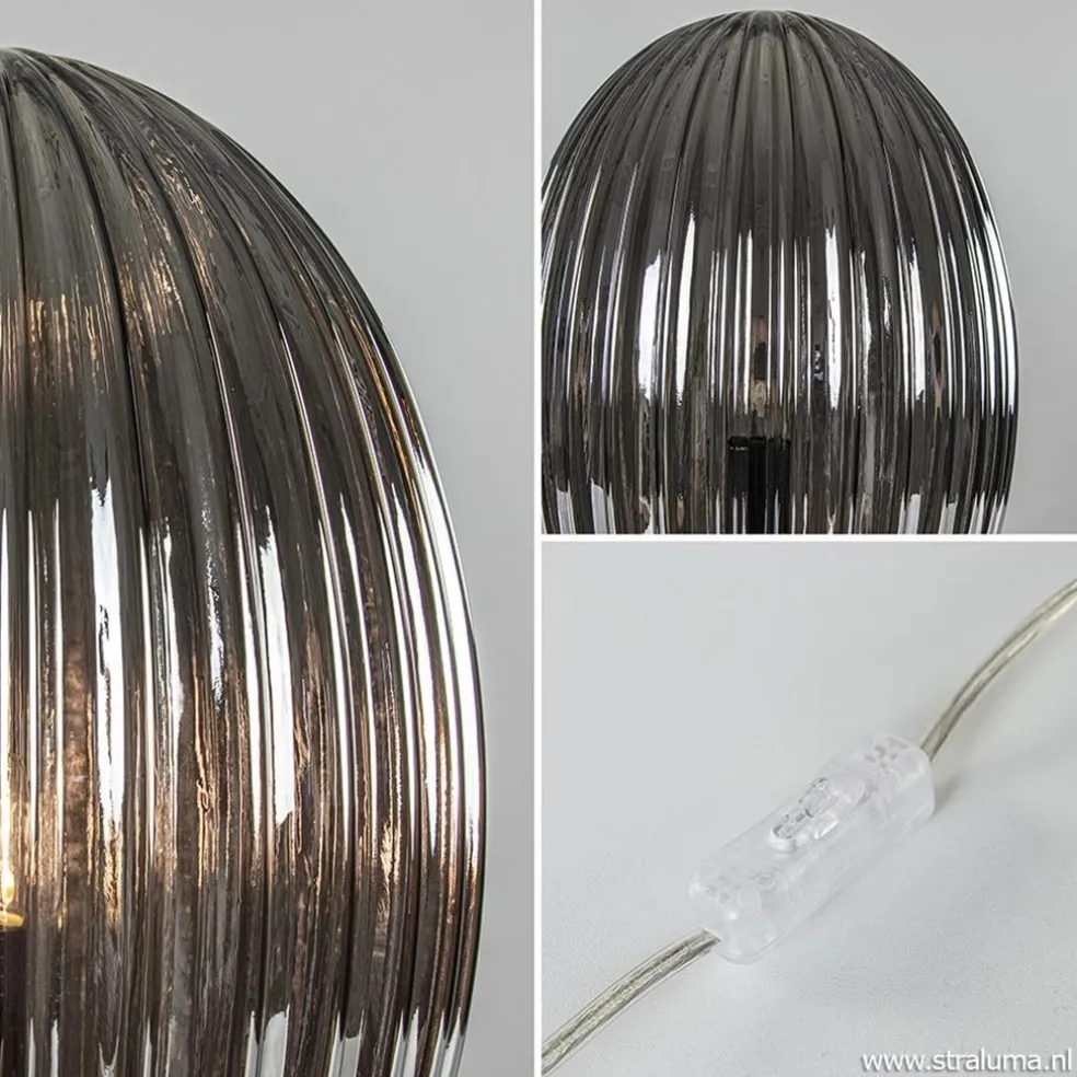 Tafellamp Egg Rib smoke glas