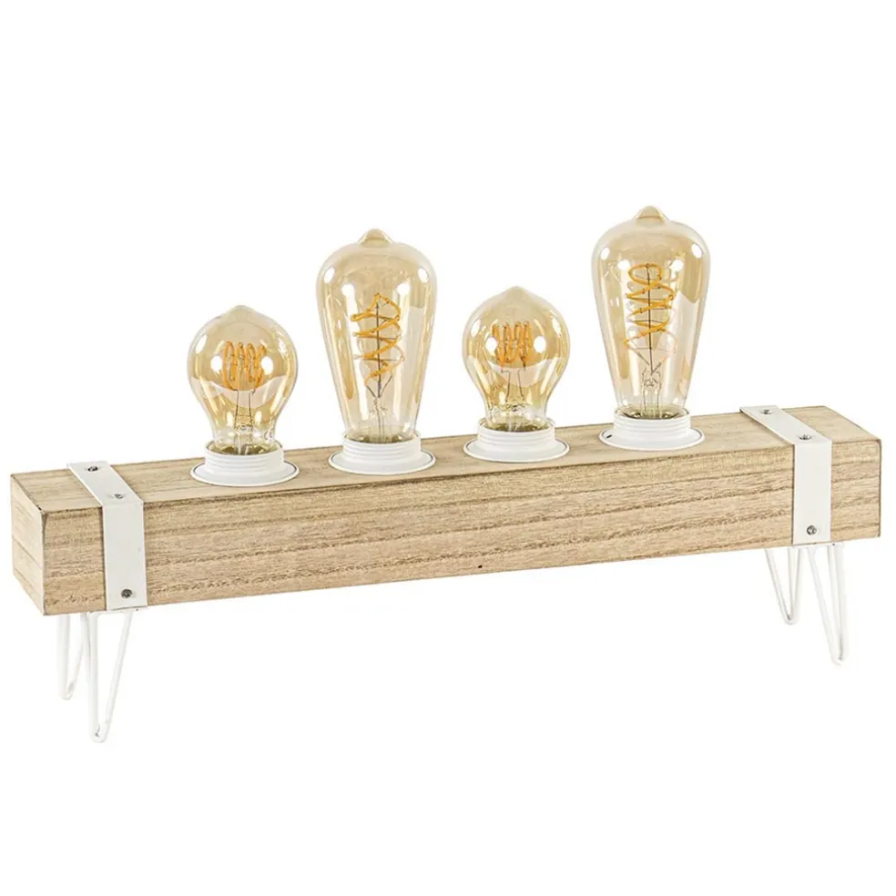 Tafellamp houten balk met witte pootjes 4-lichts exclusief lichtbron