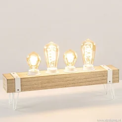Tafellamp houten balk met witte pootjes 4-lichts exclusief lichtbron