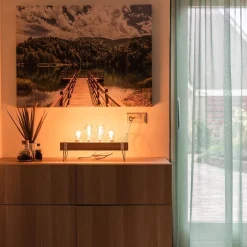 Tafellamp houten balk met witte pootjes 4-lichts exclusief lichtbron