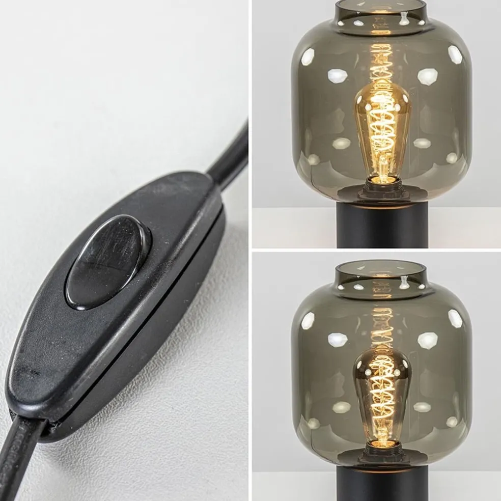 Tafellamp Lett zwart + smoke glas 20cm