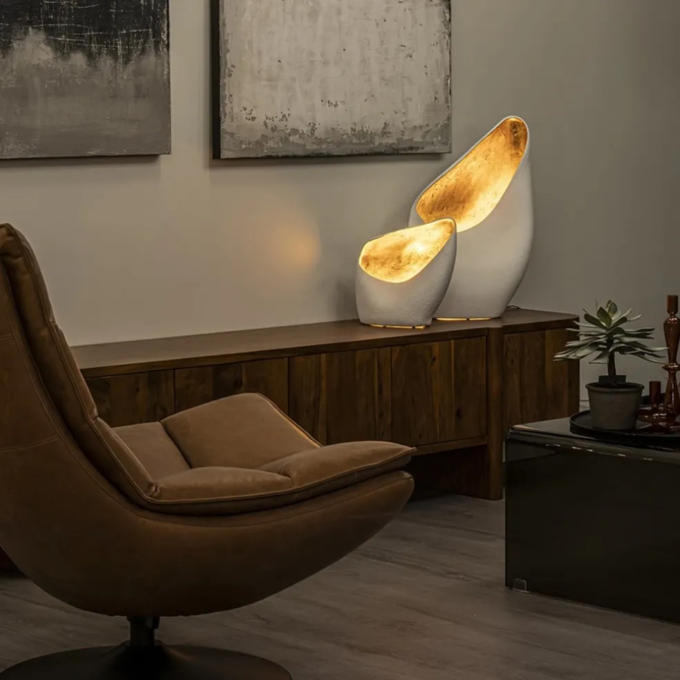 Tafellamp mat wit met goldleaf groot