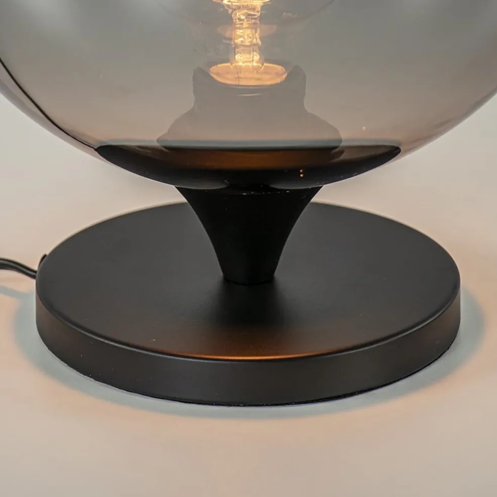 Tafellamp mat zwart met smoke glas 25 cm