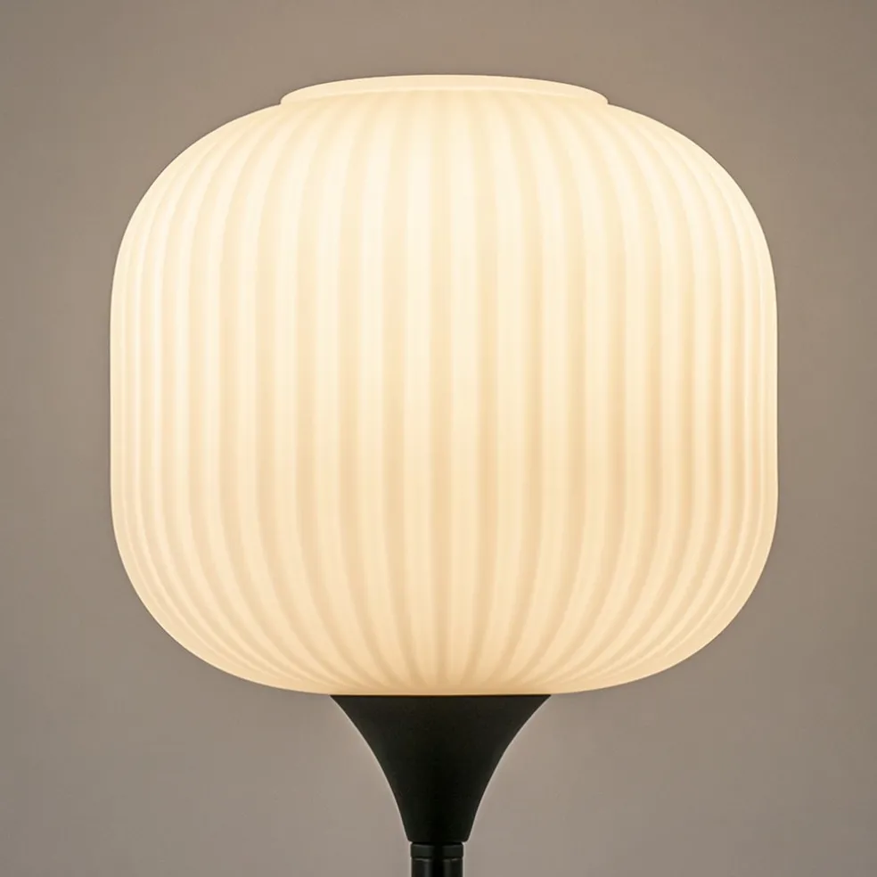 Tafellamp mat zwart met wit glas hoog