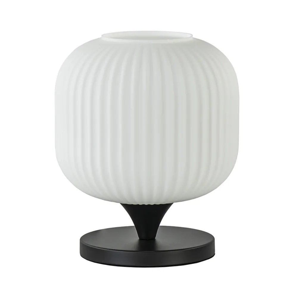 Tafellamp mat zwart met wit glas