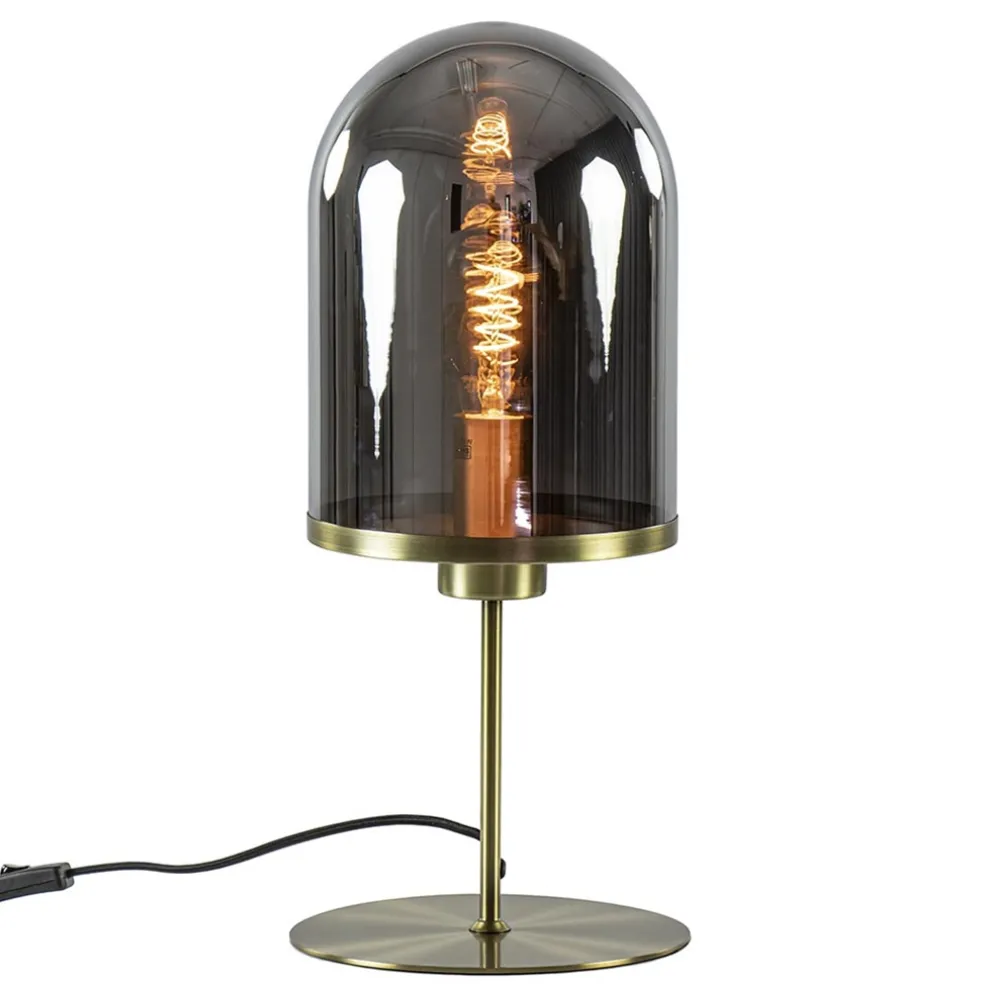 Tafellamp Maverick antiek brons met smoke glas