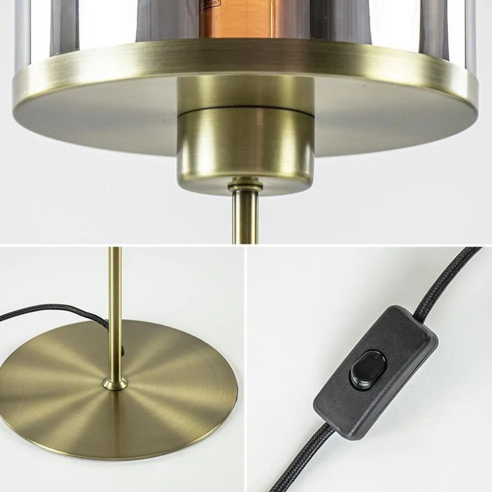 Tafellamp Maverick antiek brons met smoke glas