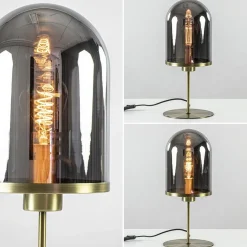 Tafellamp Maverick antiek brons met smoke glas