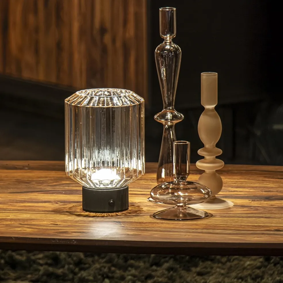 Tafellamp op batterij amber/zwart dimbaar