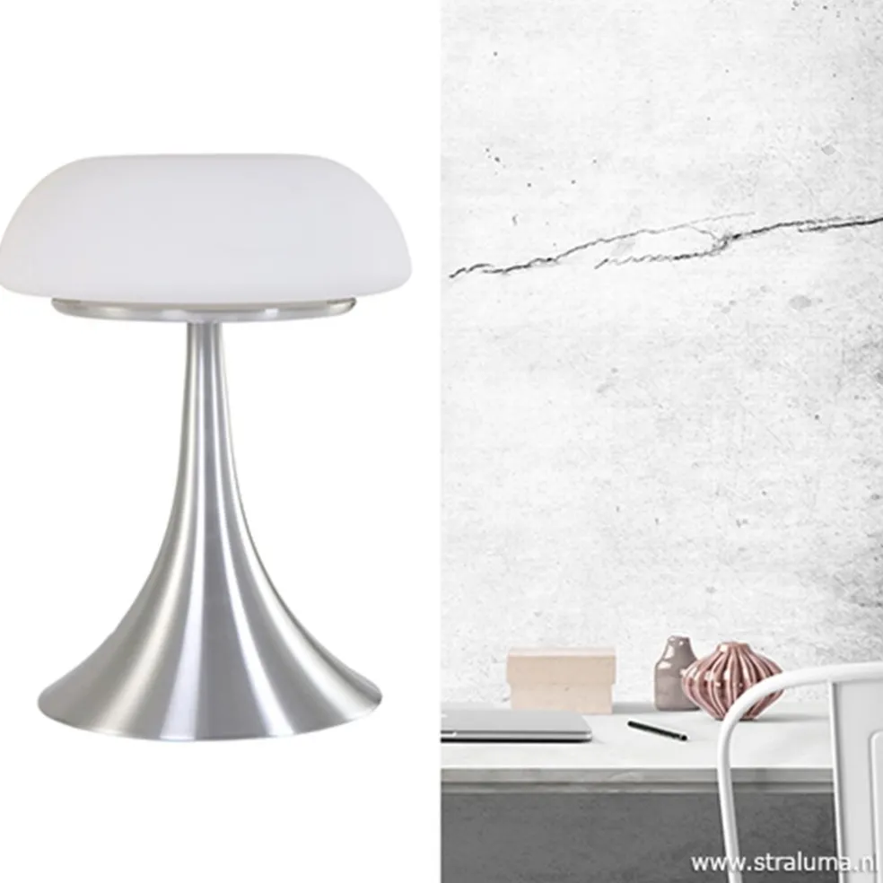 Tafellamp Purissima staal met opaal glas