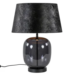 Tafellamp zwart glas met ronde kap 40 cm