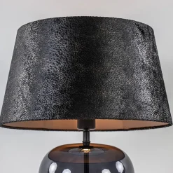 Tafellamp zwart glas met ronde kap 40 cm