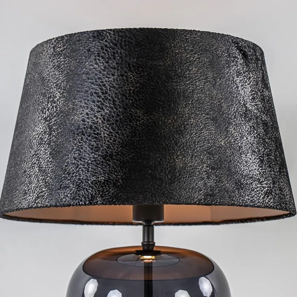 Tafellamp zwart glas met ronde kap 40 cm