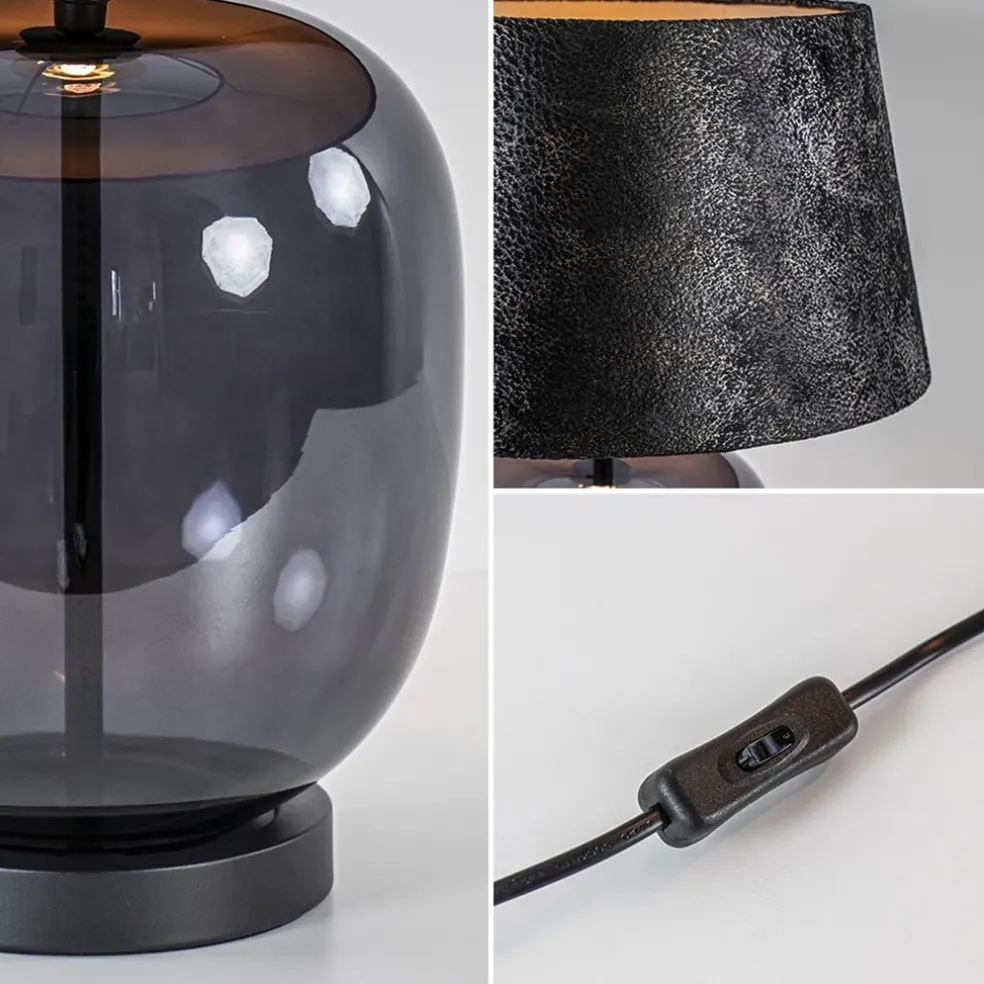 Tafellamp zwart glas met ronde kap 40 cm