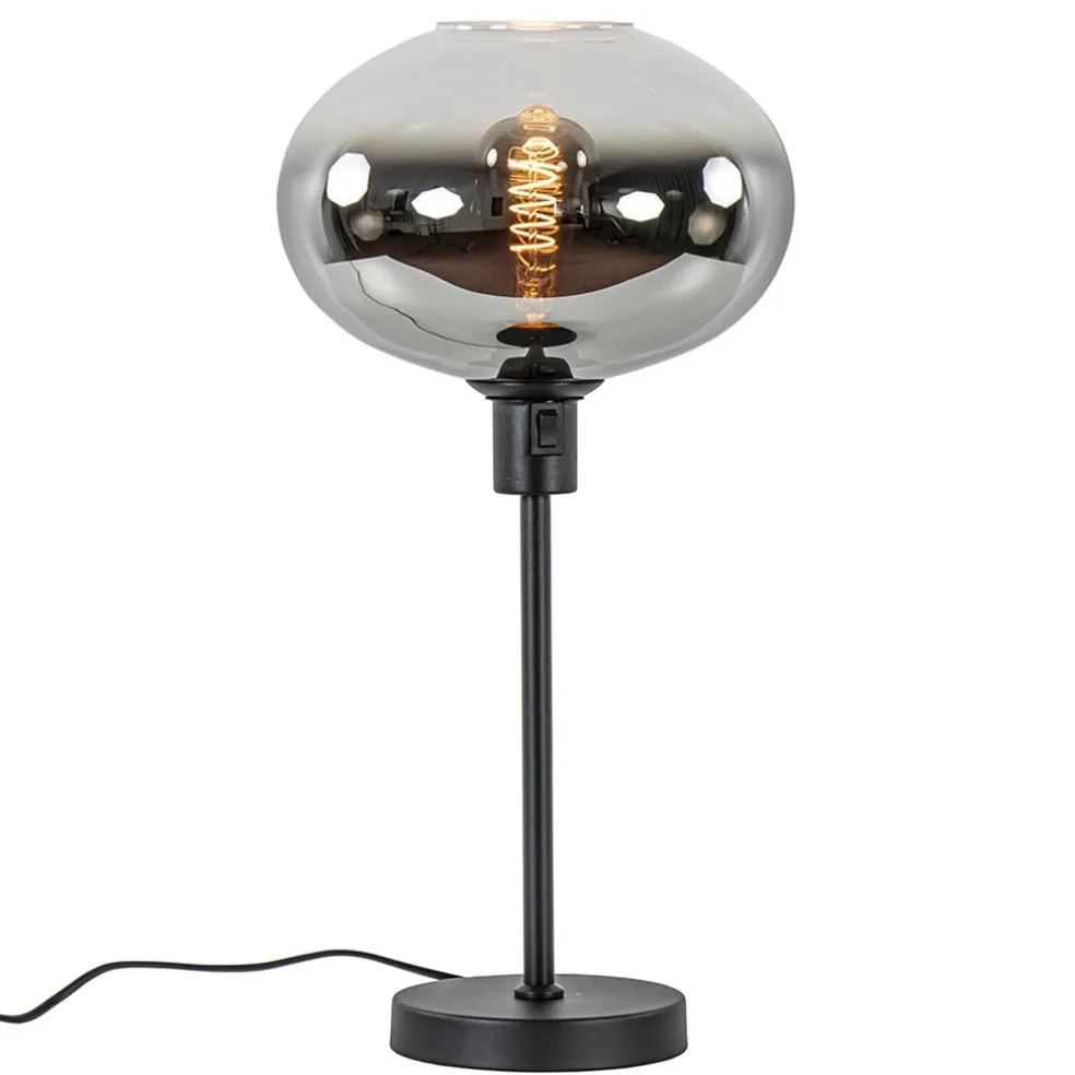 Tafellamp zwart met glazen kap smoke/helder gradient