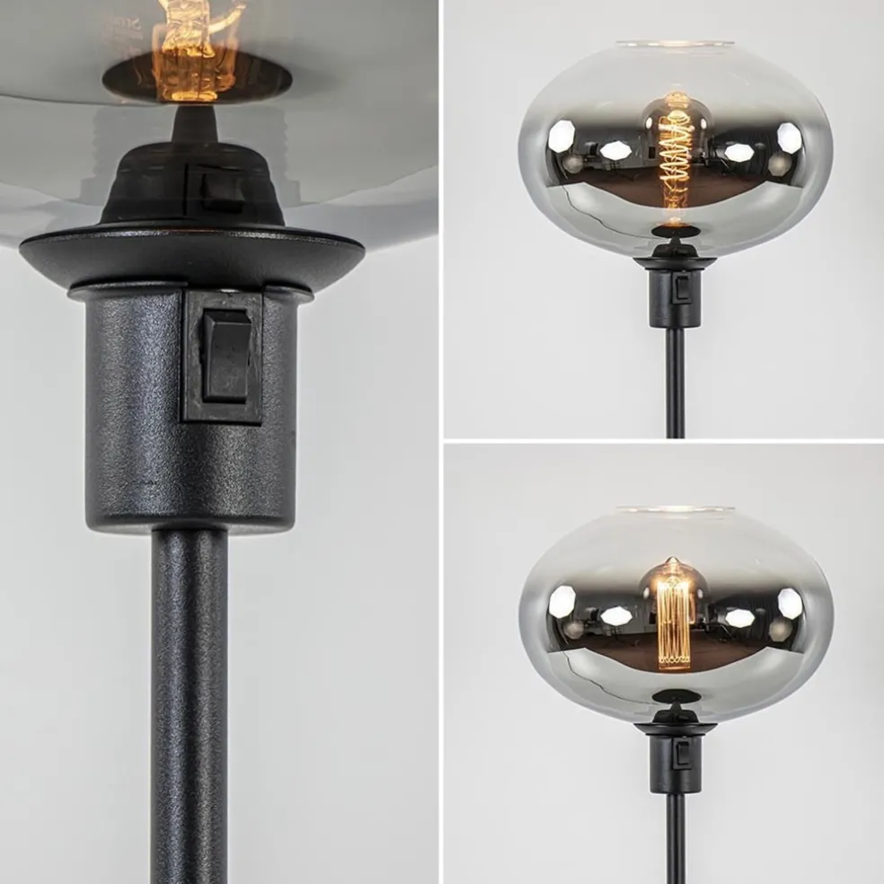 Tafellamp zwart met glazen kap smoke/helder gradient