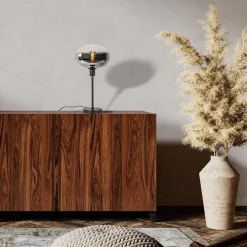 Tafellamp zwart met glazen kap smoke/helder gradient