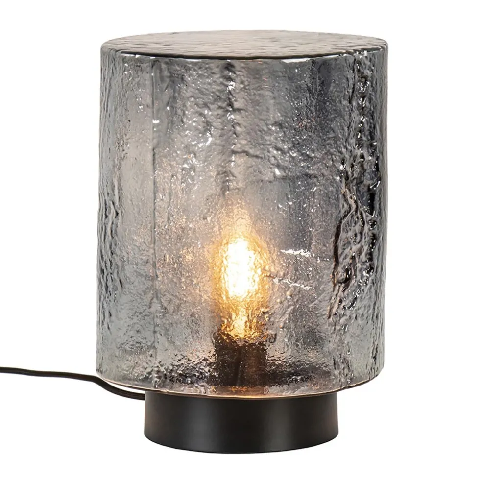 Tafellamp zwart met robuuste glazen kap