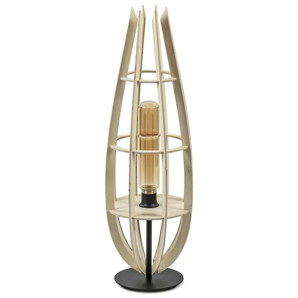 Tafellamp/vloerlamp naturel houten kap met zwart