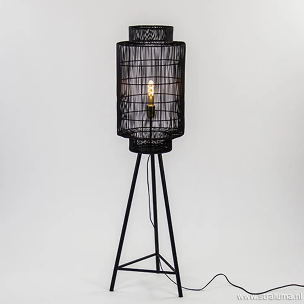 Trendy draad-vloerlamp Gruaro zwart