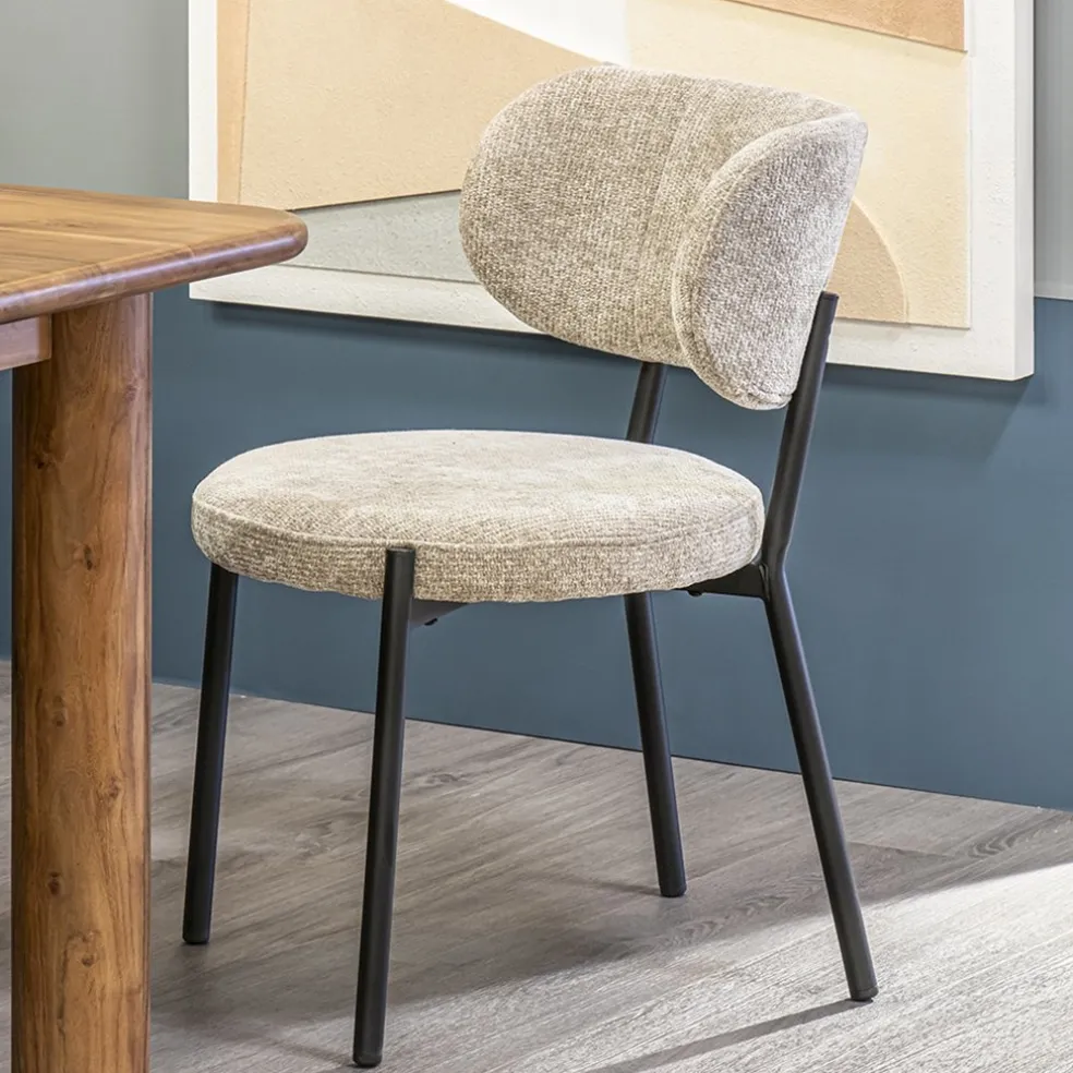 Trendy eetkamerstoel gemêleerd taupe met zwarte poot