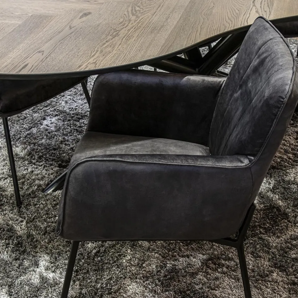 Trendy eetkamerstoel velours antraciet met armleuning