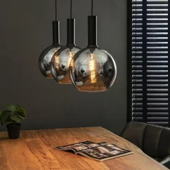 Trendy hanglamp met smoke/titanium glazen bollen