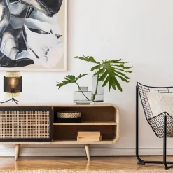 Trendy tafellamp driepoot zwart met webbing