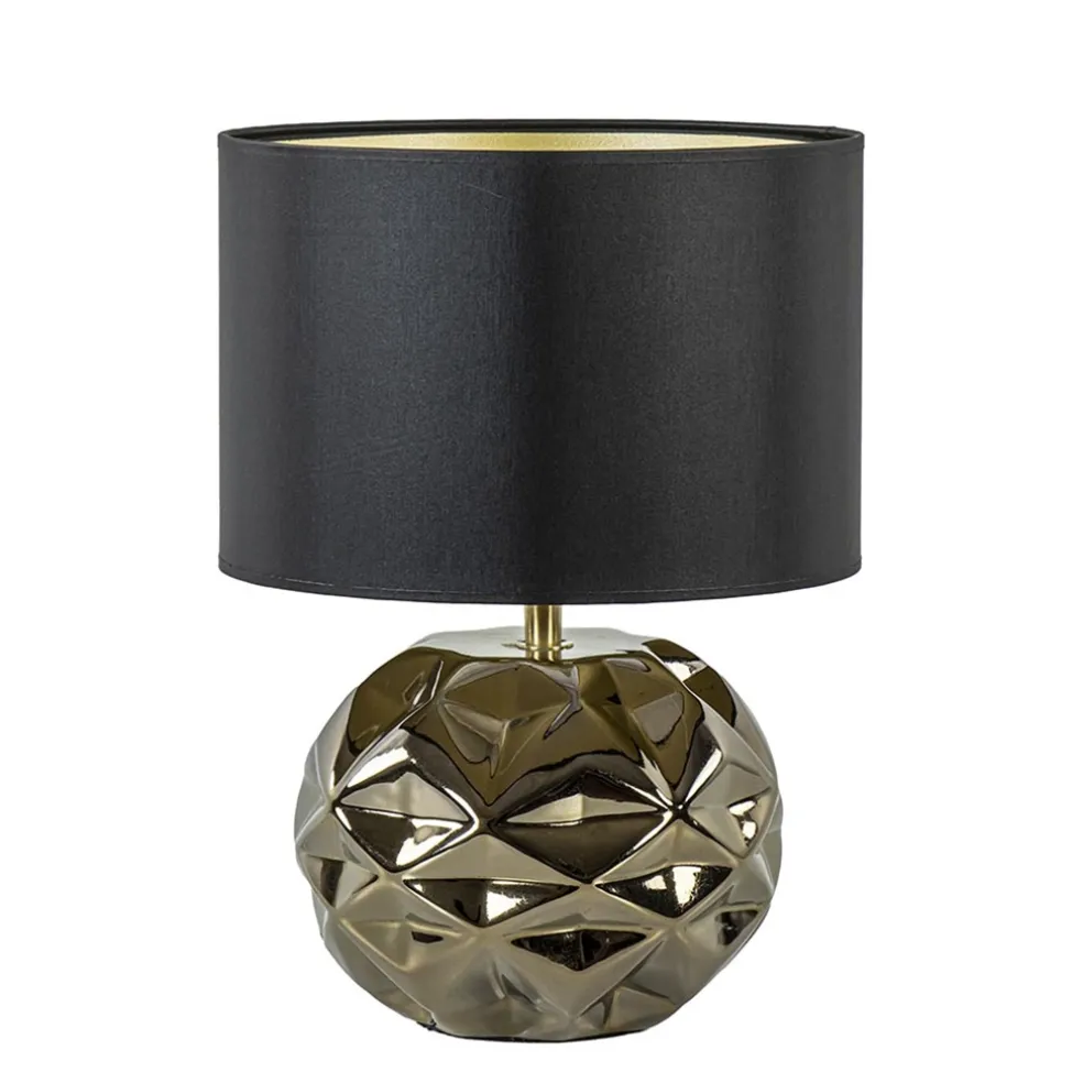 Trendy tafellamp keramiek goud met zwarte kap