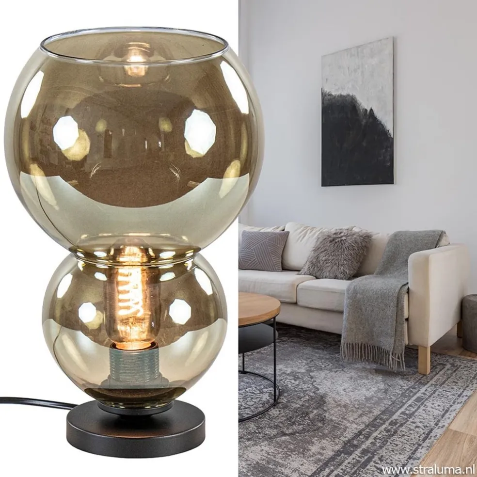 Trendy tafellamp met smoke glazen kap