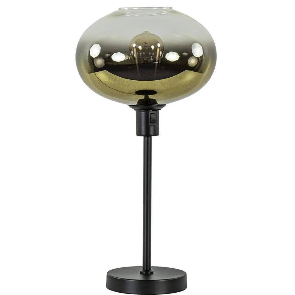 Trendy tafellamp zwart met glazen kap helder/goud