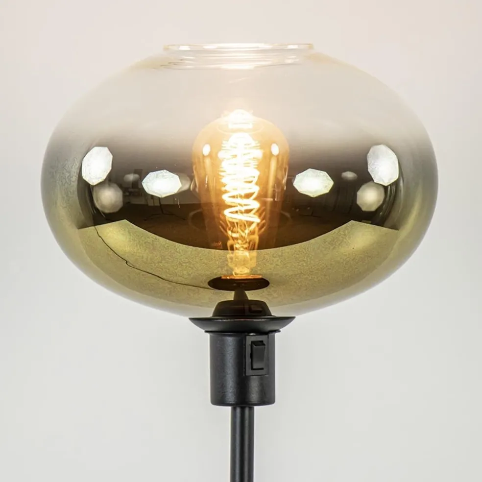Trendy tafellamp zwart met glazen kap helder/goud