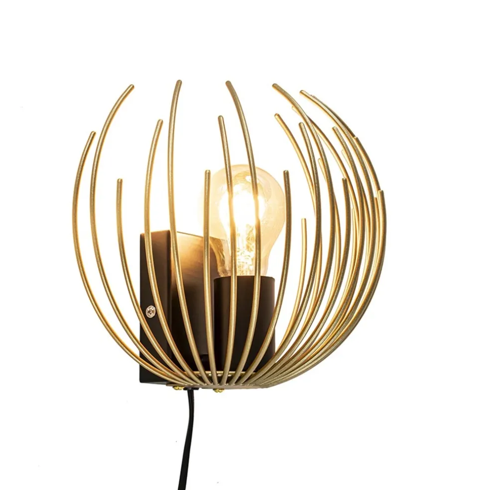 Trendy wandlamp goud met zwart inclusief snoer