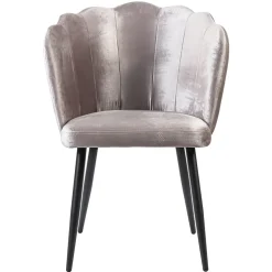 Velvet roze eetkamerstoel met zwart metalen pootjes