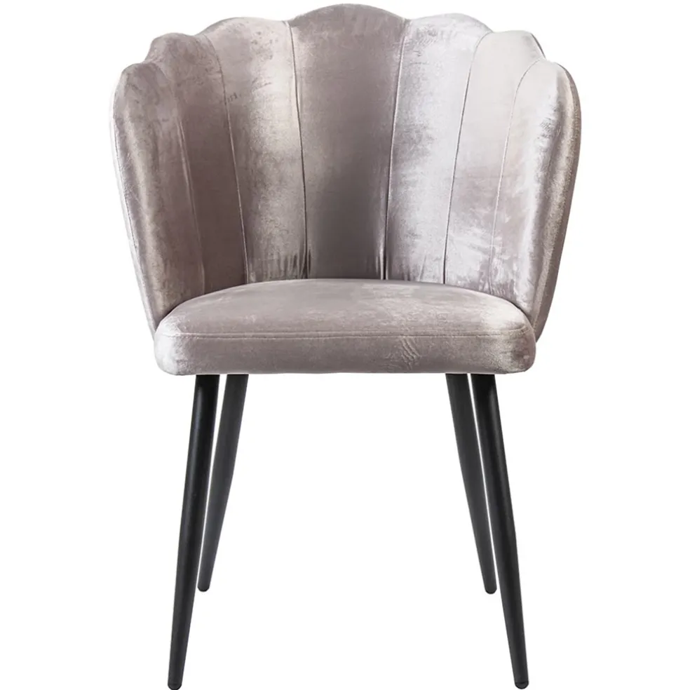Velvet roze eetkamerstoel met zwart metalen pootjes