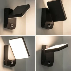 Verstelbare LED buitenlamp zwart IP54 met sensor