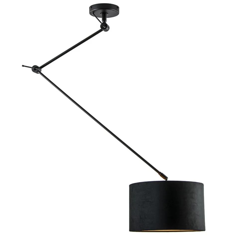 Verstelbare plafondlamp zwart met velourse kap