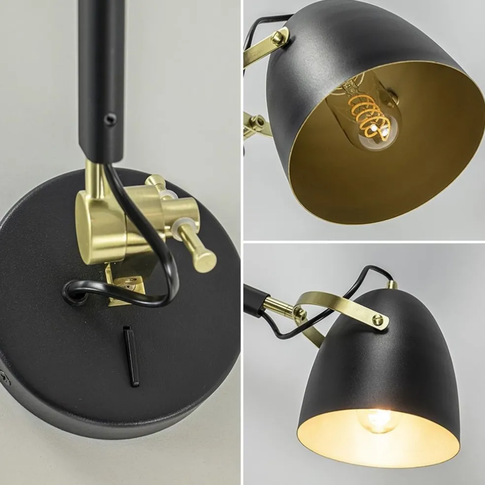 Verstelbare wandlamp mat zwart met gouden details