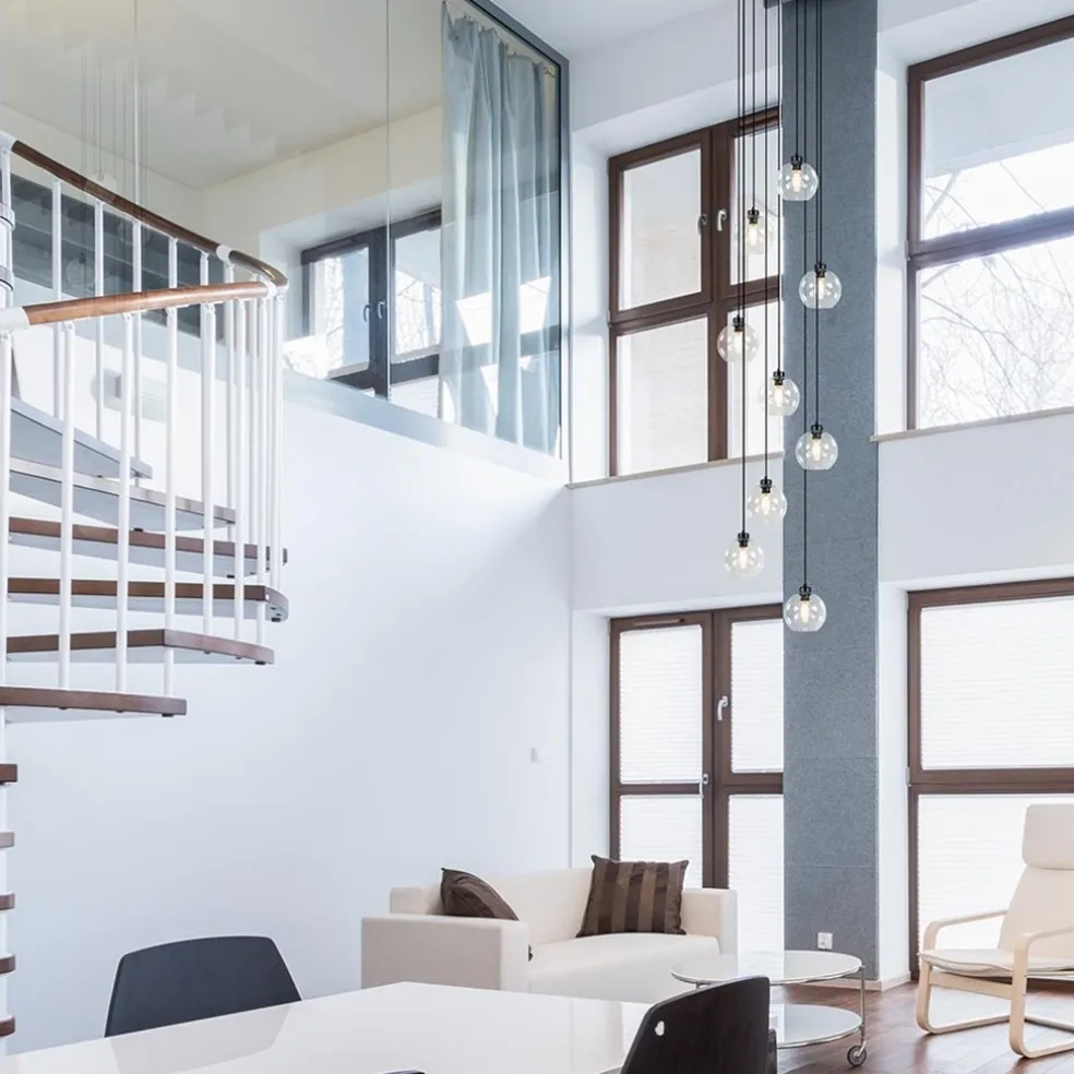 Videlamp / multipendel 9L zwart helder bolglas