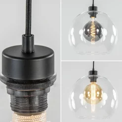 Videlamp / multipendel zwart met 5 helder glazen bollen