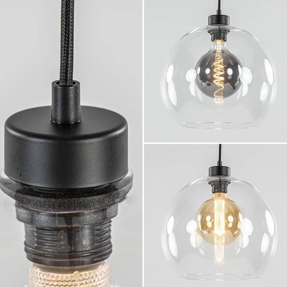 Videlamp / multipendel zwart met 5 helder glazen bollen