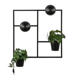 Vierkant wandrek met plantenpotten en E27 fittingen