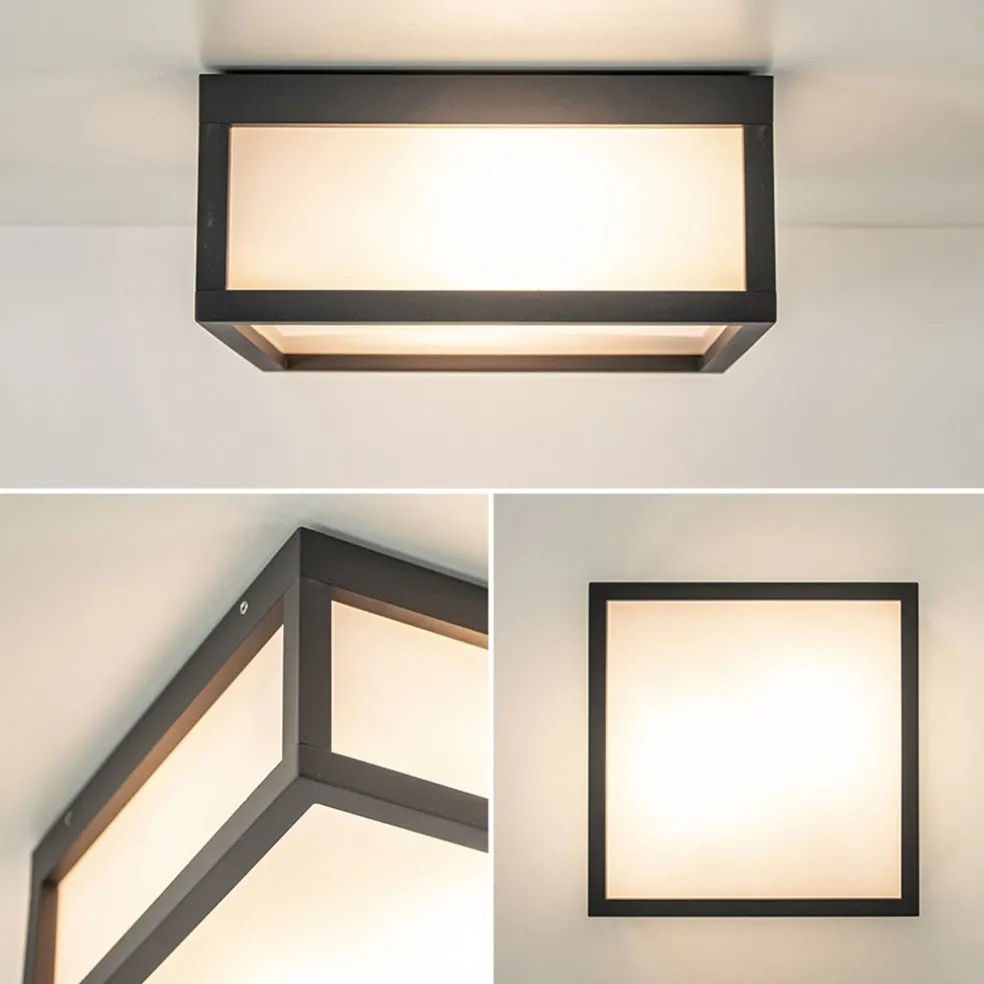 Vierkante buitenlamp dark grey plafond/wand